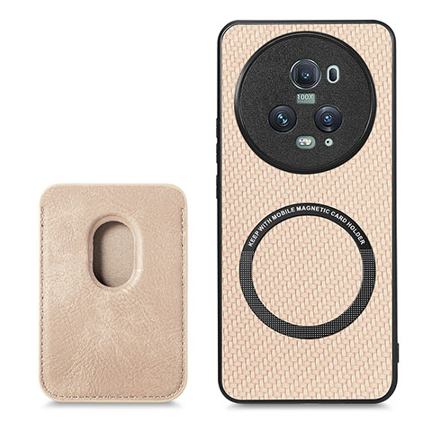 Funda Silicona Goma de Cuero Carcasa con Magnetico S03D para Huawei Honor Magic5 Pro 5G Oro