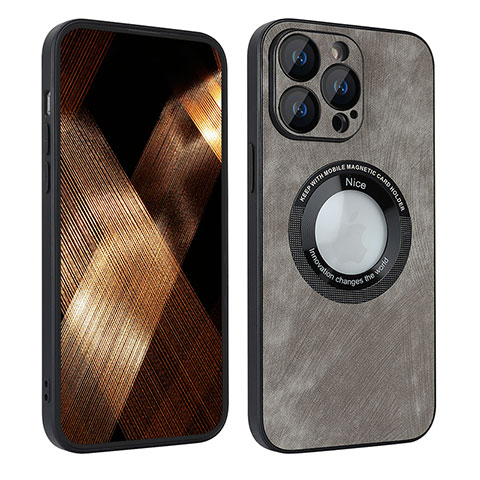 Funda Silicona Goma de Cuero Carcasa con Magnetico S07D para Apple iPhone 14 Pro Gris Oscuro