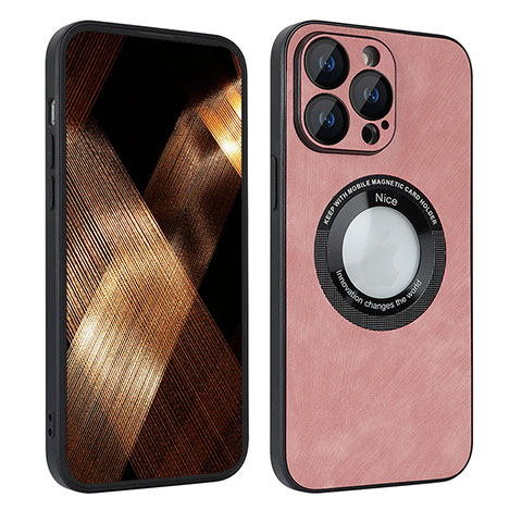 Funda Silicona Goma de Cuero Carcasa con Magnetico S07D para Apple iPhone 16 Pro Oro Rosa