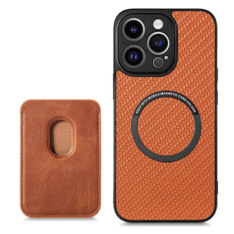 Funda Silicona Goma de Cuero Carcasa con Magnetico S08D para Apple iPhone 13 Pro Max Marron