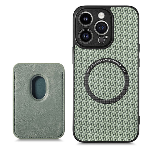 Funda Silicona Goma de Cuero Carcasa con Magnetico S08D para Apple iPhone 14 Pro Max Verde