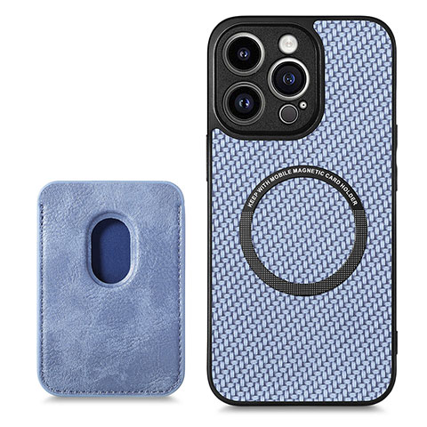 Funda Silicona Goma de Cuero Carcasa con Magnetico S08D para Apple iPhone 15 Pro Max Azul