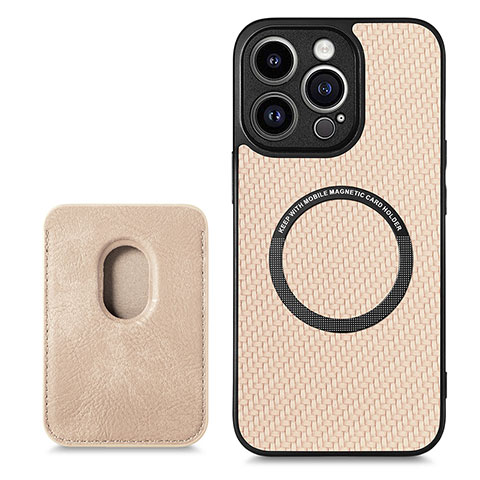 Funda Silicona Goma de Cuero Carcasa con Magnetico S08D para Apple iPhone 16 Pro Oro