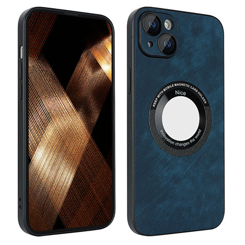 Funda Silicona Goma de Cuero Carcasa con Magnetico S14D para Apple iPhone 15 Plus Azul