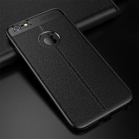 Funda Silicona Goma de Cuero Carcasa D01 para Apple iPhone 6 Negro