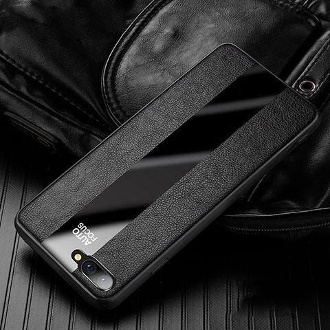 Funda Silicona Goma de Cuero Carcasa H01 para Oppo K1 Negro