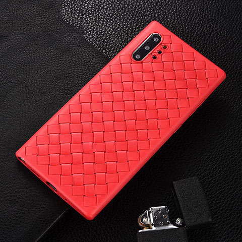 Funda Silicona Goma de Cuero Carcasa H01 para Samsung Galaxy Note 10 Plus 5G Rojo