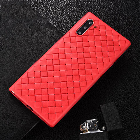 Funda Silicona Goma de Cuero Carcasa H01 para Samsung Galaxy Note 10 Rojo