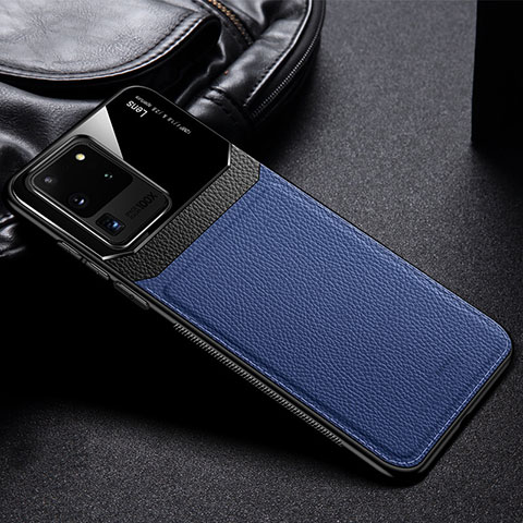 Funda Silicona Goma de Cuero Carcasa H01 para Samsung Galaxy S20 Ultra Azul