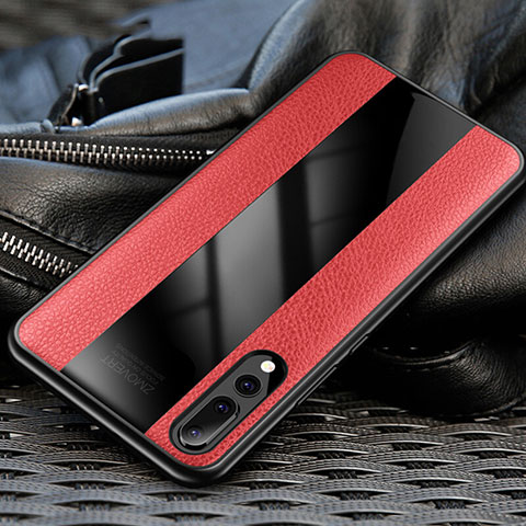 Funda Silicona Goma de Cuero Carcasa H03 para Huawei P20 Pro Rojo