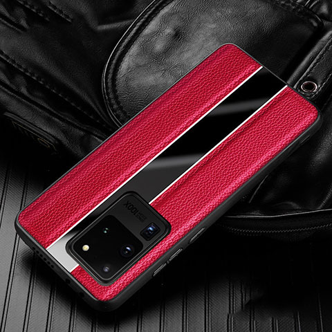 Funda Silicona Goma de Cuero Carcasa H04 para Samsung Galaxy S20 Ultra Rojo