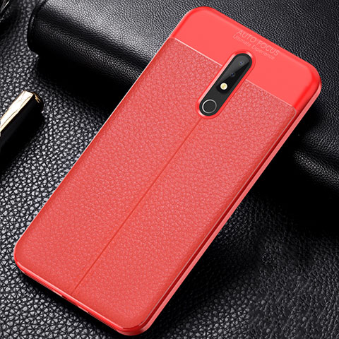 Funda Silicona Goma de Cuero Carcasa para Nokia X5 Rojo