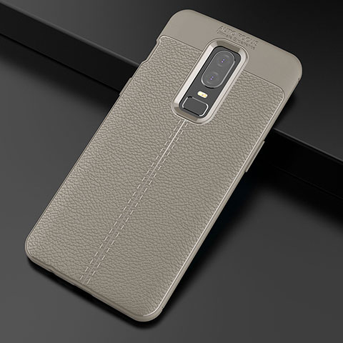 Funda Silicona Goma de Cuero Carcasa para OnePlus 6 Gris