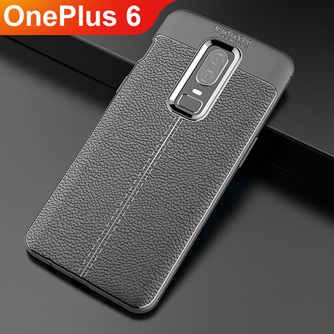 Funda Silicona Goma de Cuero Carcasa para OnePlus 6 Negro