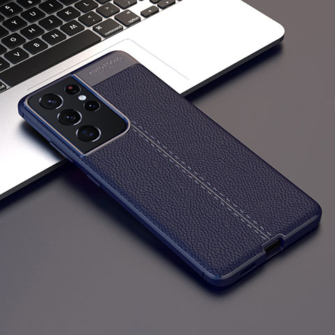 Funda Silicona Goma de Cuero Carcasa para Samsung Galaxy S21 Ultra 5G Azul