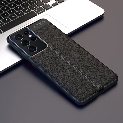 Funda Silicona Goma de Cuero Carcasa para Samsung Galaxy S21 Ultra 5G Negro