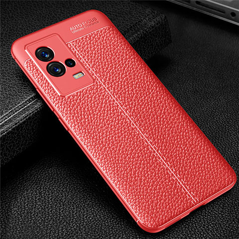 Funda Silicona Goma de Cuero Carcasa para Vivo iQOO 8 5G Rojo