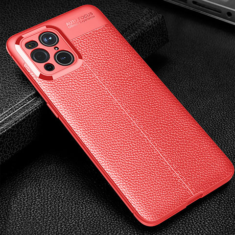 Funda Silicona Goma de Cuero Carcasa S01 para Oppo Find X3 Pro 5G Rojo