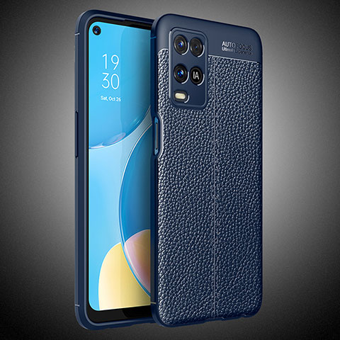 Funda Silicona Goma de Cuero Carcasa S02 para Oppo A54 4G Azul