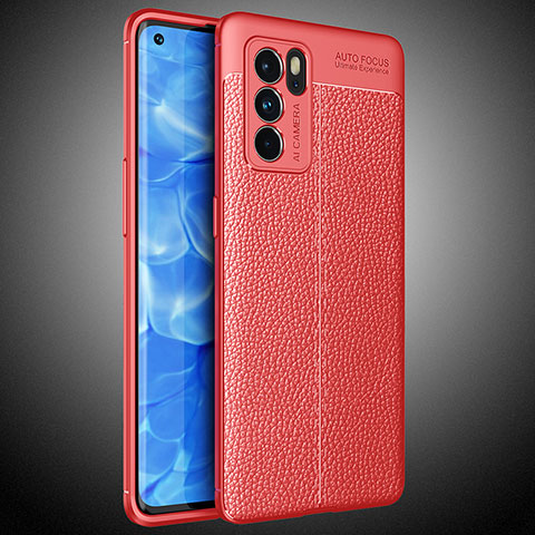 Funda Silicona Goma de Cuero Carcasa S02 para Oppo Reno6 Pro 5G India Rojo