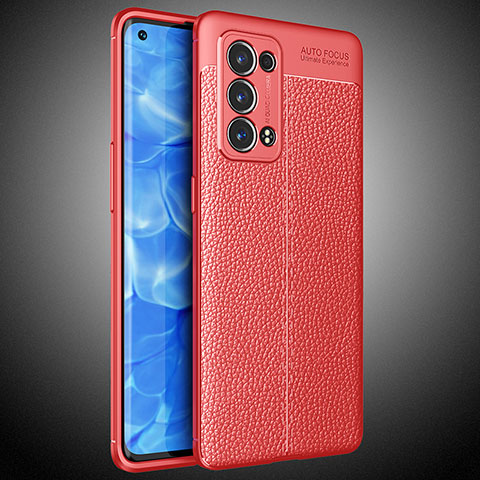 Funda Silicona Goma de Cuero Carcasa S02 para Oppo Reno6 Pro 5G Rojo