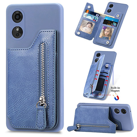 Funda Silicona Goma de Cuero Carcasa S02D para Oppo A17 Azul