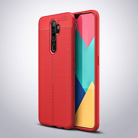 Funda Silicona Goma de Cuero Carcasa S08 para Oppo A5 (2020) Rojo