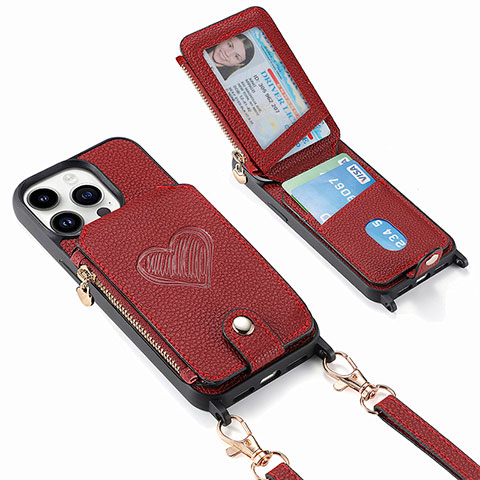 Funda Silicona Goma de Cuero Carcasa SD6 para Apple iPhone 13 Pro Max Rojo