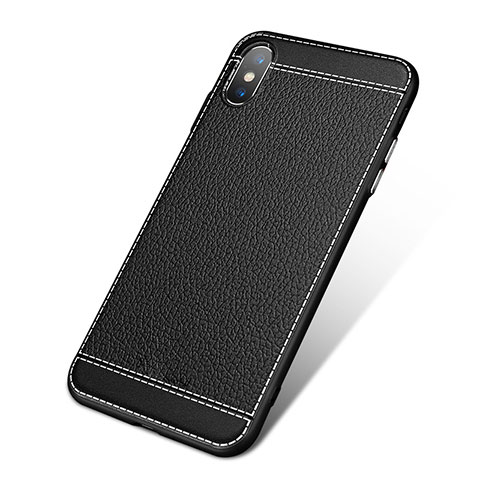 Funda Silicona Goma de Cuero L02 para Apple iPhone Xs Negro