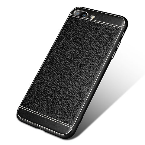 Funda Silicona Goma de Cuero para Apple iPhone 7 Plus Negro