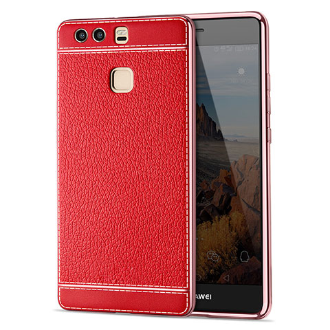 Funda Silicona Goma de Cuero para Huawei P9 Plus Rojo