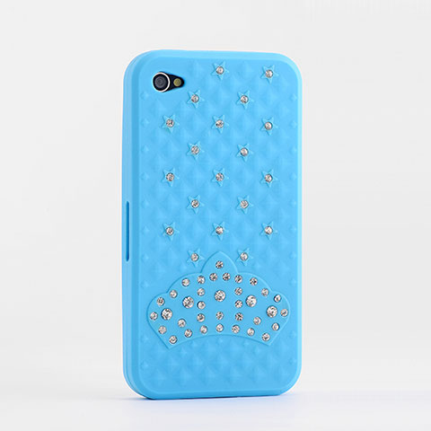 Funda Silicona Goma Diamante Brillante para Apple iPhone 4 Azul Cielo