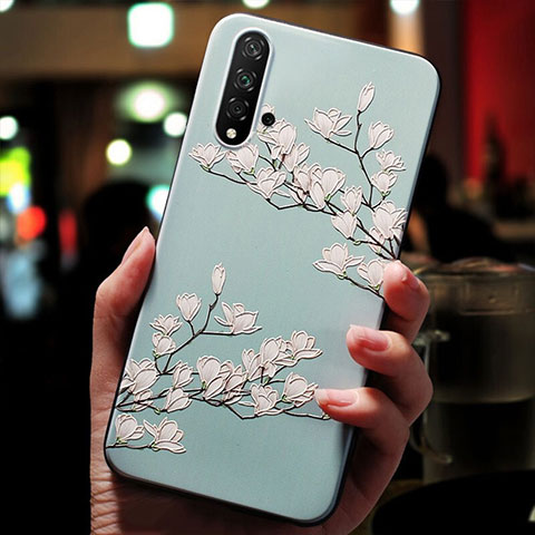 Funda Silicona Goma Flores para Huawei Honor 20S Cian