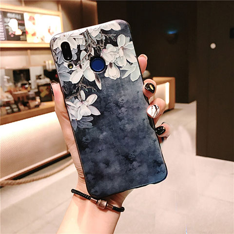 Funda Silicona Goma Flores para Huawei P20 Lite Gris Oscuro