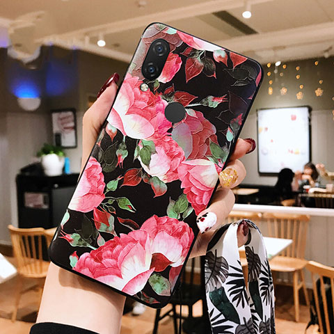 Funda Silicona Goma Flores para Huawei P20 Lite Rojo