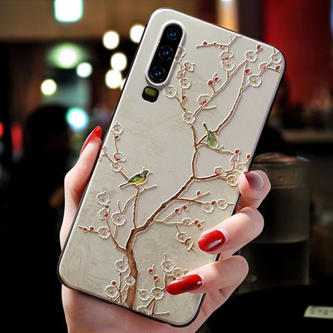 Funda Silicona Goma Flores para Huawei P30 Pro New Edition Oro