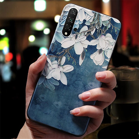 Funda Silicona Goma Flores S01 para Huawei Honor 20S Azul