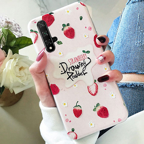 Funda Silicona Goma Fruta Carcasa para Huawei Nova 5T Rosa