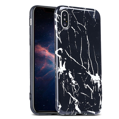 Funda Silicona Goma Patron de Marmol P01 para Apple iPhone Xs Negro