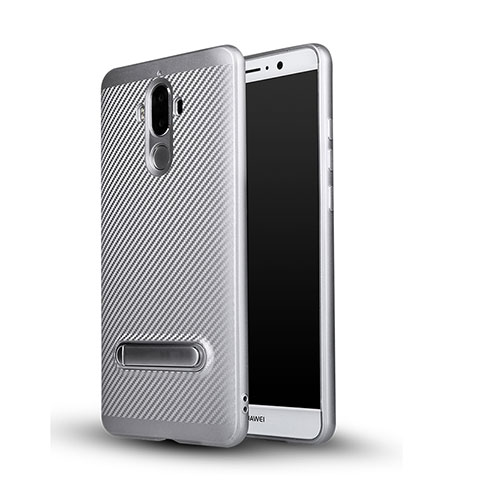 Funda Silicona Goma Twill con Soporte para Huawei Mate 9 Plata