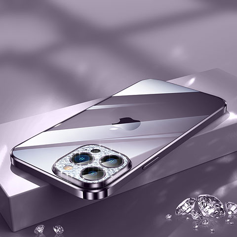 Funda Silicona Ultrafina Carcasa Transparente Bling-Bling LD2 para Apple iPhone 13 Pro Morado