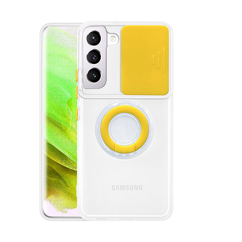 Funda Silicona Ultrafina Carcasa Transparente con Anillo de dedo Soporte A01 para Samsung Galaxy S21 5G Amarillo