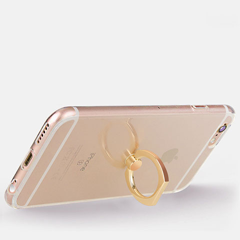 Funda Silicona Ultrafina Carcasa Transparente con Anillo de dedo Soporte S01 para Apple iPhone 6 Oro