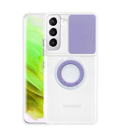 Funda Silicona Ultrafina Carcasa Transparente con Anillo de dedo Soporte S01 para Samsung Galaxy S23 5G Morado