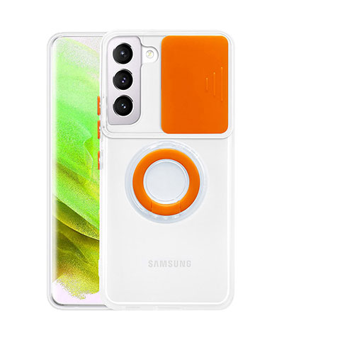 Funda Silicona Ultrafina Carcasa Transparente con Anillo de dedo Soporte S01 para Samsung Galaxy S23 5G Naranja