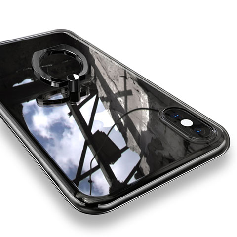 Funda Silicona Ultrafina Carcasa Transparente con Anillo de dedo Soporte V01 para Apple iPhone Xs Max Negro