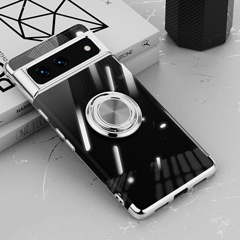 Funda Silicona Ultrafina Carcasa Transparente con Magnetico Anillo de dedo Soporte AN1 para Google Pixel 7 5G Plata