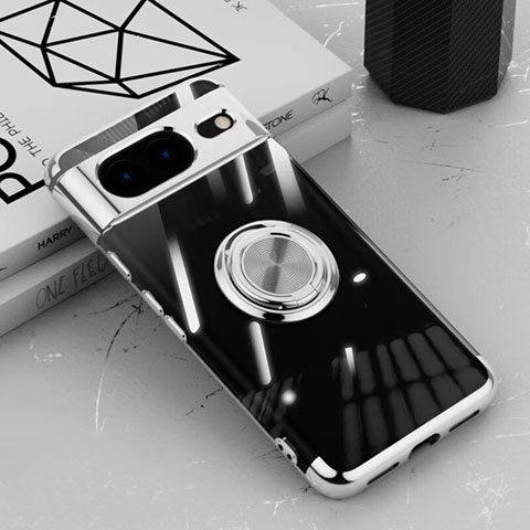 Funda Silicona Ultrafina Carcasa Transparente con Magnetico Anillo de dedo Soporte AN1 para Google Pixel 8 5G Plata