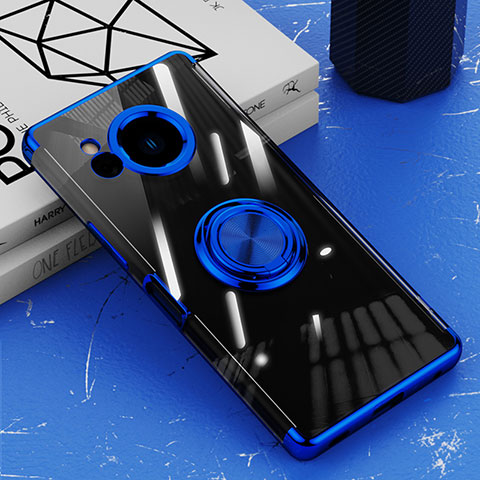 Funda Silicona Ultrafina Carcasa Transparente con Magnetico Anillo de dedo Soporte AN1 para Sharp Aquos R8s Azul