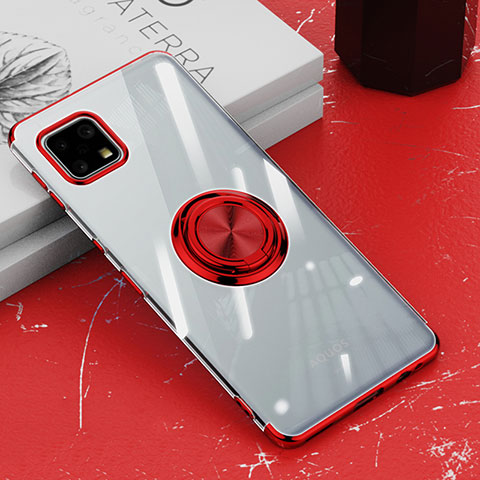 Funda Silicona Ultrafina Carcasa Transparente con Magnetico Anillo de dedo Soporte AN1 para Sharp Aquos Sense6s Rojo